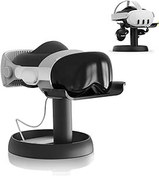Resim UPOK Meta Quest 3/Oculus Quest 2/Pico 4/Vision Pro ile Uyumlu VR Stand Tutucu - Evrensel Kulaklık Dikey Ekran Dock İstasyonu, Depolama Yuvarlak Tabanlı Sabit Braket, Masa Montajları Kolay Kurulum 