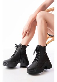 Resim Siyah Yüksek Tabanlı Bağcıklı Fermuarlı Günlük Kadın Bot Siyah 