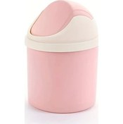 Resim Hightower Pembe Masaüstü Çöp Kutusu - Kapaklı Kompakt Mini Çöp Kovası, Ofis Ev İçin 