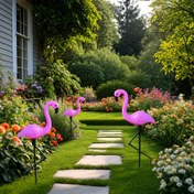 Resim Flamingo Bahçe Süsleri, 4 adet/3 adet/2 adet (52.83cm) Pembe Flamingo Süsleri Ayak Kazıkları ile Bahçe, Veranda ve Parti Süslemeleri için, Dış Mekan Dekoratif Bahçe Hediyeleri 