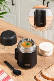Resim Porsima Paslanmaz Çelik Vakumlu Yemek Termosu Beslenme Kutusu Taşınabilir Lunch Box Sefer Tası Siyah 600ml 