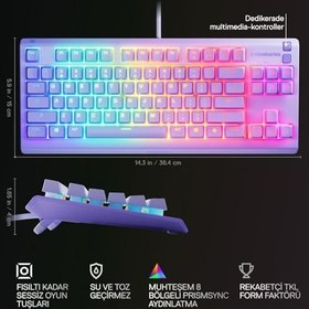 Resim SteelSeries Apex 3 TKL RGB Suya ve Toza Dayanıklı Türkçe Gaming Klavye – Lila 