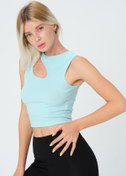 Resim PUNKY CAT Kadın Yeşil Yaka Detaylı Kolsuz Crop Örme Bluz 