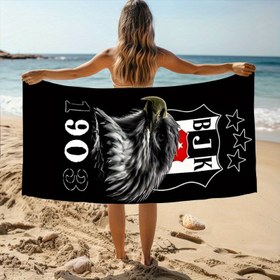 Resim Beşiktaş Plaj Havlusu - Hızlı Kuruyan, Rüzgar Geçirmez & Güneş Koruma - Siyah Beyaz Kartal & BJK Logo Tasarımı - Dayanıklı Polyester Karışımı Plaj, Seyahat, Kamp için - Erkekler, Kadınlar, Gençler için Unisex - Mükemmel Hediye, Seyahat Aksesuarı, Modern Plaj Giyimi, Çok Renkli Tasarım 
