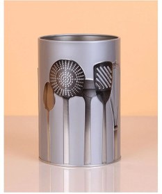 Resim Ucr Home Metal Silindir Desenli Kaşıklık Servis Kepçe Kevgir Düzenleyici Toparlayıcı Gri 