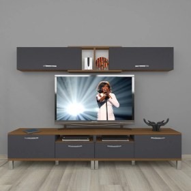 Resim Decoraktiv Eko 5220 Mdf Krom Ayaklı Tv Ünitesi Tv Sehpası - Ceviz - Antrasit 