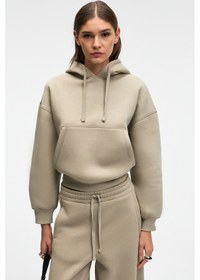 Resim Grimelange SELENE Kadın Kapüşonlu Kangru Cepli Regular Fit Taş Rengi Sweatshirt 