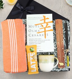 Resim Peştemal & Kupa & Tütsü & Latte & Mutlu Olma Cesareti Kitabı Hediye Seti 
