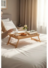 Resim Bambu Açılır Kapanır Ayaklı Tepsi Premium Büyük Boy 50x30 Cm At5030 Kahverengi 