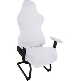 Resim Beyaz Oyun Koltuğu Slipcover Streç Koltuk Sandalye Kılıfı Deri Bilgisayar Uzanmış Yarış Ruffled Oyuncu Koltuğu Slipcover 