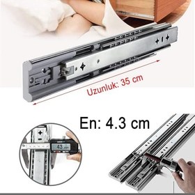Resim (1 Çift) Frenli Teleskopik Çekmece Rayı Bilyalı Dolap Çekmecesi Ray Metal En 4.3 cm Uzunluk 35 cm 