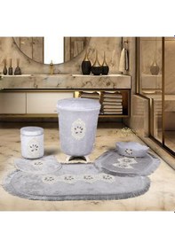 Resim Shems Gri 6 Prç Kirli Çamaşır Sepeti Seti + Banyo Paspası Seti 