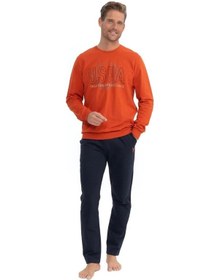 Resim U.s. Polo Assn. 18824 Erkek Turuncu Uzun Kollu Yuvarlak Yaka İki İplik Pijama Takım 001 