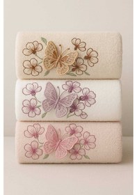 Resim 3lü Lüks %100 Pamuklu Mutfak Havlusu Seti 3d Kelebek Aplikeli 30x50 Cm Renkli 
