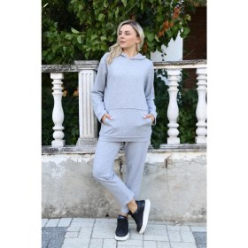 Resim Moda Kadın Pamuk Kapşonlu Cepli 3 Iplik Gri Eşofman Takım Beruflic 