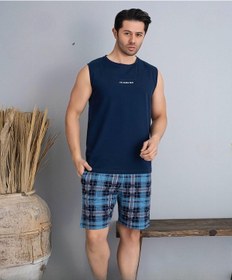 Resim Pijamoni Erkek Bisiklet Yaka Kolsuz Şortlu Pijama Takımı 6185/2 - 1 Adet Lacivert 