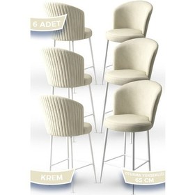 Resim Canisa Alte Serisi 6 Adet Krem Sandalye 65 Cm Ada Mutfak Bar Sandalyesi Babyface Kumaş Beyaz Metal Ayaklı Sandalye Krem Ayaklar Beyaz 