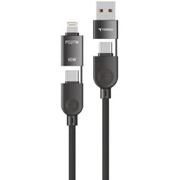 Resim Torima U17 Siyah 4-In-1, Type-C To Type-C And Ligthning -Usb Çoklu Değiştirilebilir Başlıklı 100CM - 85W Hızlı Şarj ve Data Kablosu 