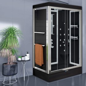 Resim Dikdörtgen Tekneli Buharlı | Masajlı Kompakt Duşakabin | Mod - 70x120 / Siyah / Tekneli 