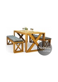Resim Neiwel Garden Mora Doğal Ahşap Banklı Bahçe Masa Takımı-120-260 Takım Açık Ceviz 