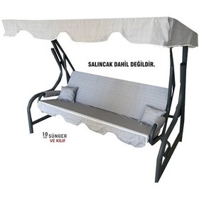 Resim 3 Kişilik Salıncak Minder Seti Süngerli Kılıfı Gri Bahçe Minderi (547461988) 