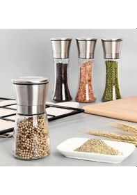 Resim Cam Gövdeli Paslanmaz Çelik Kapaklı Tuz Karabiber Değirmeni Tuz Karabiber Öğütücü 1 Adet Çok Renkli 