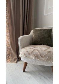 Resim Diletto Oturma Yerini Kapatan Dalgalı Ponponlu Koltuk Örtüsü Berjer Örtüsü 70x95 Cm Vizon Vizon 