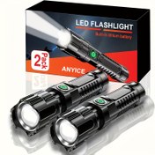 Resim ANYICE Şarj Edilebilir LED El Feneri 1 adet/2 adet - Teleskopik Yakınlaştırma, Lityum Pil, USB Kablosu Dahil, Standart El Feneri, Açık Hava, Kamp ve Acil Durum Kullanımı İçin, Kamp Feneri | Şık Siyah El Feneri | Dayanıklı LED Işık 
