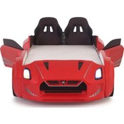 Resim Arabalı Yatak Kırmızı Kapıları Açılan Gtr Ledli Ve Müzikli 