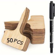 Resim 50 Adet Su Geçirmez Bambu Bahçe Etiketleri ve Marker Kalem - Dış ve İç Mekan Bitkileri, Fide, Sebzeler için Dayanıklı T-Tipi Etiketler 