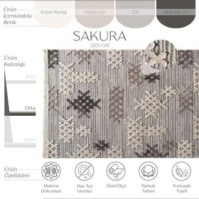 Resim Cool Halı Sakura 2205 Gri Hav Toz Vermez Yumuşak Dokulu Etnik Desenli Modern Dokuma Bukleli Antre Hol Halısı Salon Halısı 