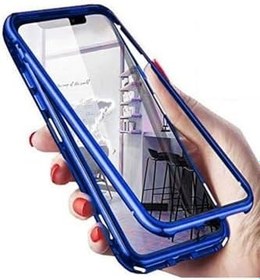 Resim Huawei Y9 Prime 2019 Kılıf Manyetik Bumper Mıknatıs Arka Camlı Mavi 