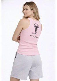 Resim Fitilli Atlet Sıfır Yaka Slim Fit Arka Baskılı Spor Atlet - Pembe Pembe 