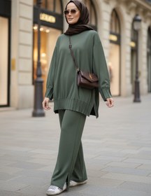 Resim Aselim Hijap Moda Alisa Pileli Premium Modal Kumaş Tesettür İkili Takım - Yeşil 