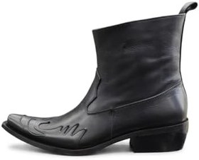 Resim King Shoes Hakiki Deri Siyah Kovboy Bot 