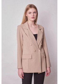 Resim Kadın Düğme Detaylı Uzun Kol Şık Ofis Süs Cep Kapaklı Kumaş Blazer Ceket -taş Taş 