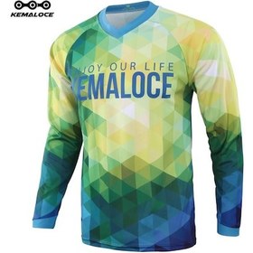 Resim Yeşil Kemaloce Erkekler Polyester Mtb Jersey Yeşil Uzun Kollu Yaz Anti-ter Motokros Forması Üniforma Yeşil 