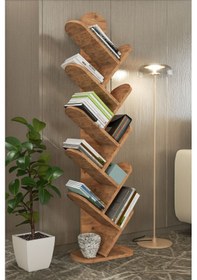 Resim Kitaplık 10 Raflı Dekoratif Bölmeli Ev Ofis Çok Amaçlı Ceviz 