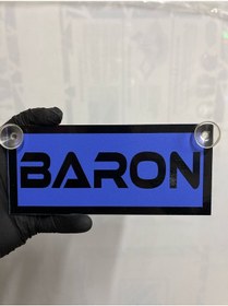Resim Mavi Renk Üzeri Siyah Renk Baron Yazılı Vantuzlu Cam Süsü 