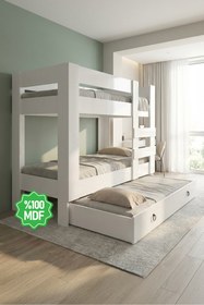Resim Herseycik Ninnimo Genç Beyaz Mdf 90x190 Yatak Uyumlu Yavrulu Ranza R20-1 