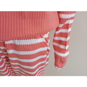 Resim Kolları Çizgili Turuncu Pijama Takımı Dowry 