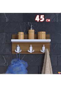 Resim Modilayn Kedi Serisi 3 Lü Banyo Askısı Seti: 41,4x18 Cm, 9 Kancalı Raflı Düzenleyici Beyaz 