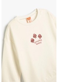 Resim Koton Kız Bebek Sweatshirt Uzun Kollu Bisiklet Yaka Baskı Detaylı Şardonlu Pamuklu Ekru 