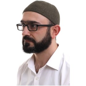 Resim Açık Kahve Kışlık Nokta Desenli Orlon Namaz Takkesi Kahverengi 