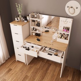 Resim Bimossa T50 Diena Çekmeceli Dolaplı Makyaj Masası - Meşe - Kumtaşı 
