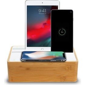 Resim Wireless Kablosuz Şarj Standı - Bambu / Beyaz 