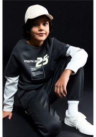 Resim Defacto Erkek Çocuk Oversize Geniş Kalıp Bisiklet Yaka Baskılı Skuba Dalgıç Kumaş Sweatshirt G6140a826spbk81 Siyah-bk81 