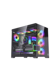 Resim GM Game Master F-7 Lite V2 Gaming Atx Akvaryum Kasa Uzaktan Kumandalı 7 Rgb Fan 