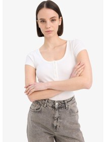 Resim Defacto Yuvarlak Yaka Fitilli Kaşkorse Kısa Kollu Çıtçıtlı Body F1772AX25SM Beyaz 