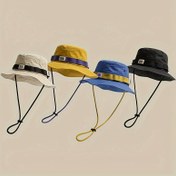 Resim 1 Adet Balıkçı Şapkası Güneş Koruma Rüzgar Geçirmez Polyester Renk Bloklu Outdoor Balıkçılık Kampçılık Yürüyüş Unisex Geniş Kenarlı Trendy Şapka 